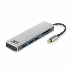 ACT AC7050 | 3-Poorts USB-C Hub | Kaartlezer | Zilver - 0