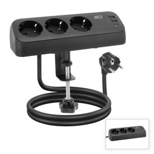 ACT AC2480 | Stekkerdoos | 3 Stopcontacten met 2x USB-A en 1x USB-C | 1,5 m | Zwart - 0